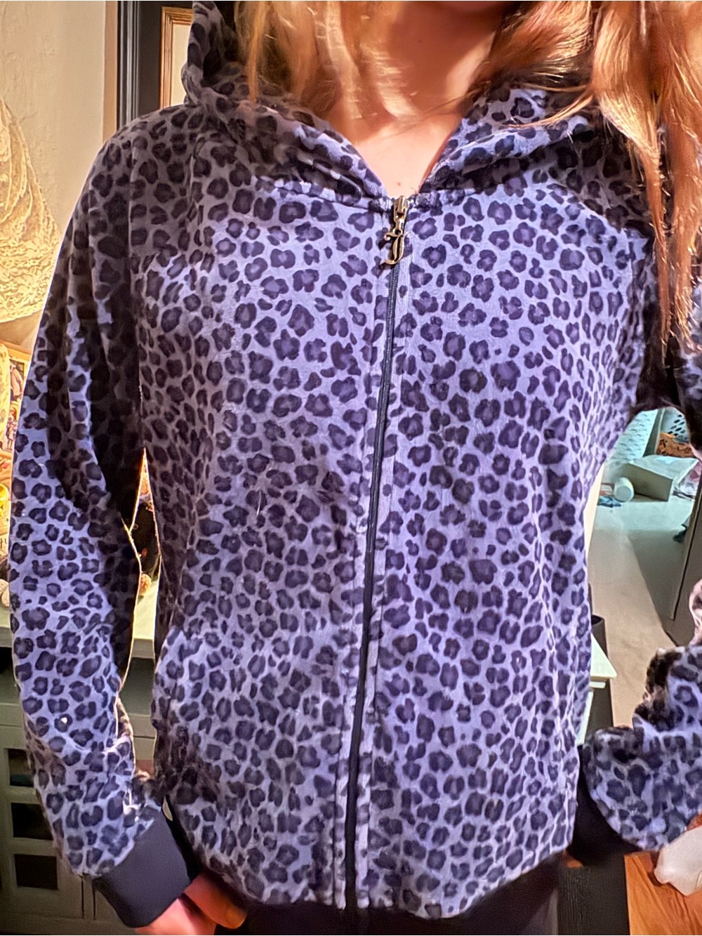 Juicy Couture Y2K 2000s Blue Leopard Print Hoodie